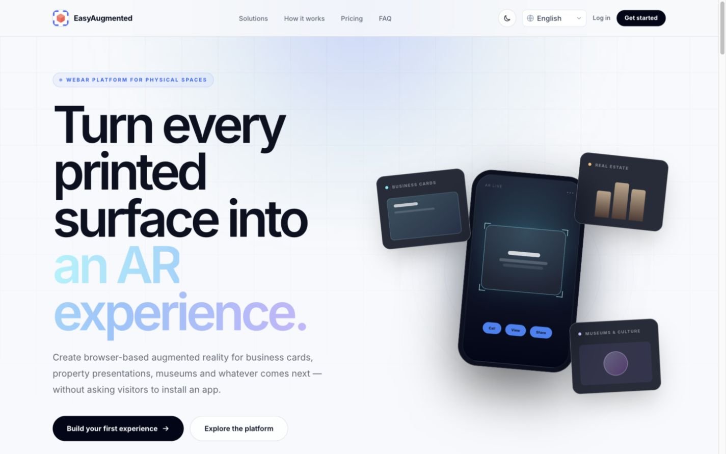 Easy Augmented WebAR platform homepage