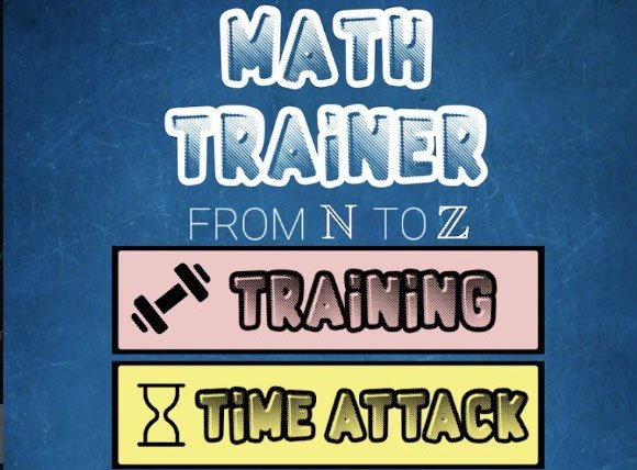 Math Trainer mobile game menu
